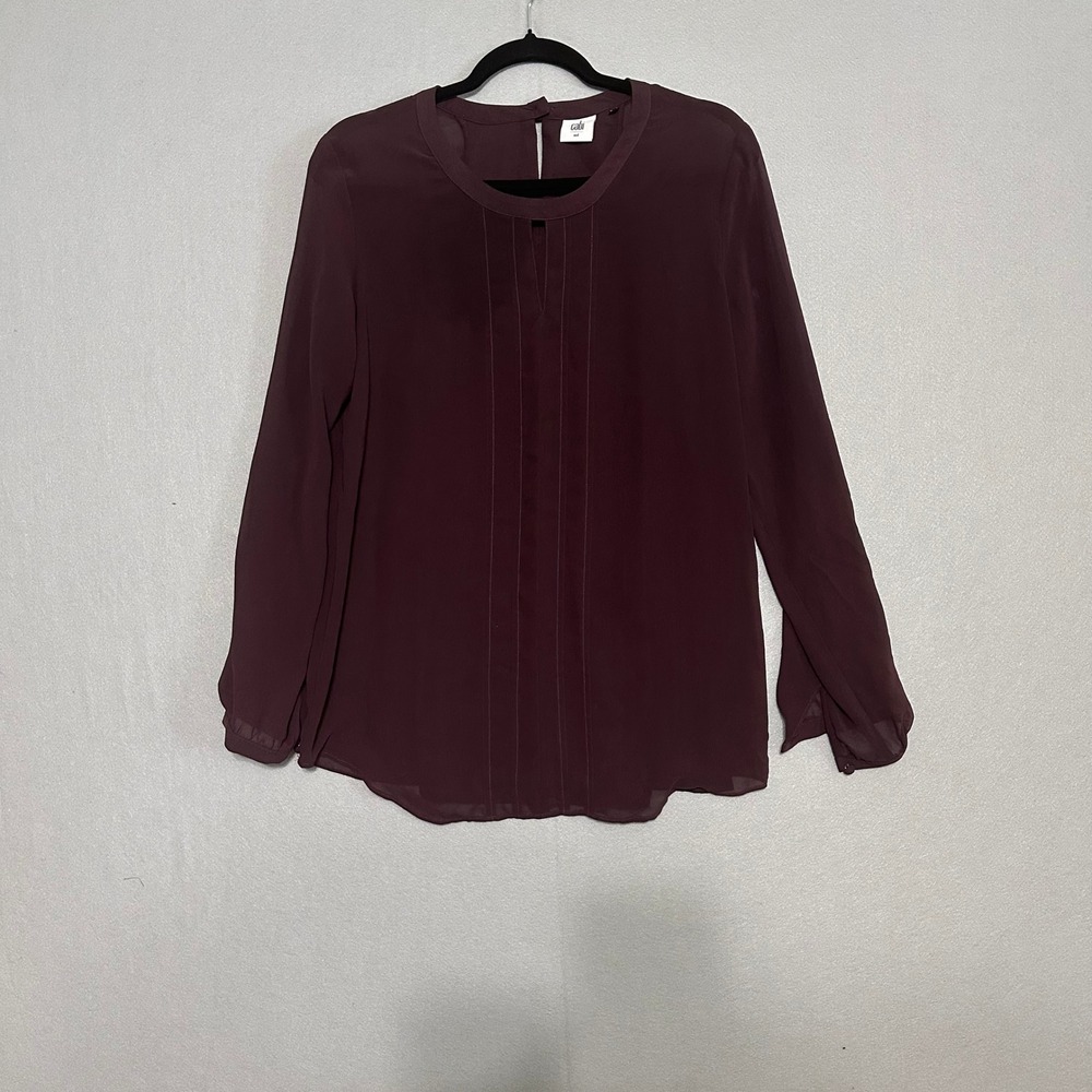 Cabi Plum Burgundy Pintuck Keyhole Blouse‎ Long Sleeve Chiffon Top 3002 Medium